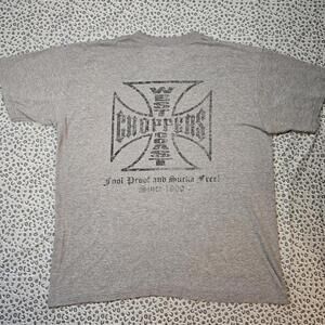 VTG West Coast Choppers Shirt Mens Large Gray Skull Crown Biker Fool Proof 2000s